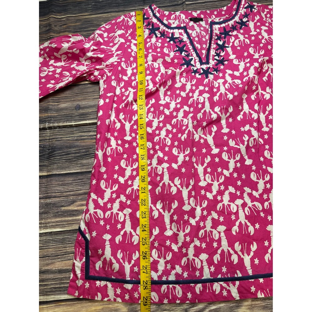 Talbots Tunic Top Womens 1X Pink Lobster Starfish Cotton Nautical 3/4 Sleeve - Picture 4 of 14